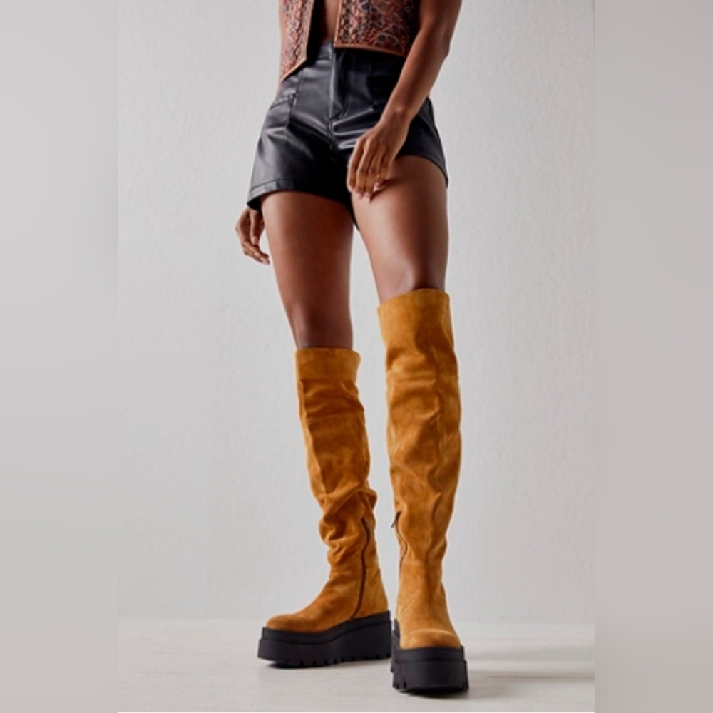 Free People London Calling leather platform over-the- knee boots